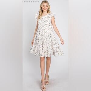 ORANGE CREEK IVORY FLORAL TIERED EMBROIDERED MATERNITY DRESS SIZE MEDIUM